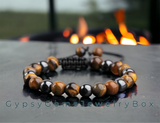 Tiger’s Eye - Yellow Tiger Eye•Hematite•Braided Macrame Adjustable Sliding Knot Round Smooth (8mm) Natural Gemstone Crystal Energy Bead Bracelet