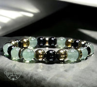 Aventurine Green, Black Onyx, Choice of Silver-Copper-Gold-Black Hematite Custom Size Round Smooth Stretch (8mm) Natural Gemstone Crystal Energy Bead Bracelet