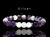 Amethyst - Chevron Amethyst• Opalite•You Choose: Silver•Copper•Gold•Black Hematite Disk Spacers•Custom Size•Round Stretch (8mm) Natural Gemstone Crystal Energy Bead Bracelet