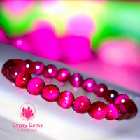 Tiger’s Eye - Pink Rose Tiger Eye Custom Size Round Smooth Stretch (8mm) Natural Gemstone Crystal Energy Bead Bracelet