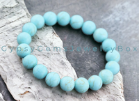 Turquoise - Blue Magnesite Frost Matte Rustic, Custom Size, Round Stretch (8mm) Natural Gemstone Crystal Energy Bead Bracelet