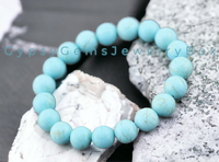 Turquoise - Blue Magnesite Frost Matte Rustic, Custom Size, Round Stretch (8mm) Natural Gemstone Crystal Energy Bead Bracelet