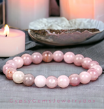 Opal - Pink Peruvian Opal•Custom Size Round Smooth Stretch (8mm) Natural Gemstone Crystal Energy Bead Bracelet