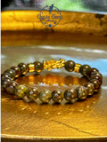 Bloodstone - Dragon Bloodstone Gold Feng Shui Dragon Custom Size Round Smooth Stretch (8mm) Natural Gemstone Crystal Energy Bead Bracelet