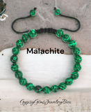 Malachite Braided Macrame Adjustable Sliding Knot Round Smooth (8mm) Natural Gemstone Crystal Energy Bead Bracelet