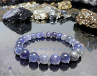 Tanzanite Purple Blue Indigo Genuine High Quality Custom Size Round Smooth Stretch (8mm) Natural Gemstone Crystal Energy Bead Bracelet