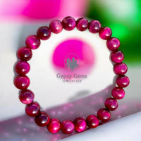 Tiger’s Eye - Pink Rose Tiger Eye Custom Size Round Smooth Stretch (8mm) Natural Gemstone Crystal Energy Bead Bracelet