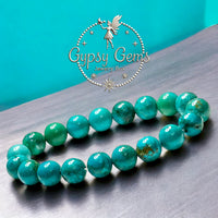 Turquoise - Genuine Natural Green Peacock Copper Vein Turquoise, Custom Size, Round Stretch (8mm) Natural Gemstone Crystal Energy Bead Bracelet