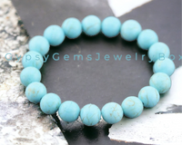 Turquoise - Blue Magnesite Frost Matte Rustic, Custom Size, Round Stretch (8mm) Natural Gemstone Crystal Energy Bead Bracelet