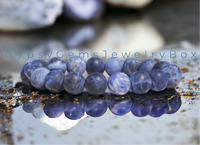 Sodalite (Dark Blue) Matte Rustic Custom Size Round Stretch (8mm) Natural Gemstone Crystal Energy Bead Bracelet