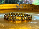 Bloodstone - Dragon Bloodstone Gold Feng Shui Dragon Custom Size Round Smooth Stretch (8mm) Natural Gemstone Crystal Energy Bead Bracelet