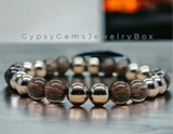 Smokey Quartz + Pyrite “Success & Transformation” Custom Size Round Smooth Stretch (8mm) Natural Gemstone Crystal Energy Bead Bracelet