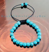 Turquoise - Blue Howlite Braided Macrame Adjustable Sliding Knot Round Smooth (8mm) Natural Gemstone Crystal Energy Bead Bracelet