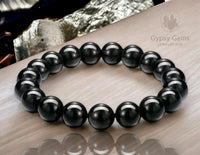 Shungite Custom Size Round Smooth Stretch (10mm) Natural Gemstone Crystal Energy Bead Bracelet