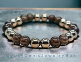 Smokey Quartz + Pyrite “Success & Transformation” Custom Size Round Smooth Stretch (8mm) Natural Gemstone Crystal Energy Bead Bracelet