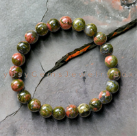 Unakite Custom Size Round Smooth Stretch (8mm) Natural Gemstone Crystal Energy Bead Bracelet