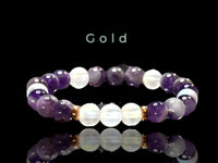 Amethyst - Chevron Amethyst• Opalite•You Choose: Silver•Copper•Gold•Black Hematite Disk Spacers•Custom Size•Round Stretch (8mm) Natural Gemstone Crystal Energy Bead Bracelet