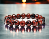 Obsidian - Mahogany Obsidian Custom Size Round Smooth Stretch (10mm Grande) Natural Gemstone Crystal Energy Bead Bracelet