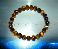 Tiger’s Eye - Yellow Golden Custom Size Round Smooth Stretch (8mm) Natural Gemstone Crystal Energy Bead Bracelet