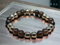 Smokey Quartz + Pyrite “Success & Transformation” Custom Size Round Smooth Stretch (8mm) Natural Gemstone Crystal Energy Bead Bracelet