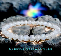 Moonstone - White Rainbow Moonstone Minimalist (6mm) Custom Size Round Smooth Stretch Natural Gemstone Crystal Energy Bead Bracelet