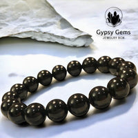 Tourmaline - Black Custom Size Smooth Round Stretch (10mm Grande) Natural Gemstone Crystal Energy Bead Bracelet