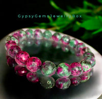 Ruby - Zoisite (Anyolite) Faceted Custom Size Diamond Cut Stretch (8mm) Natural Gemstone Crystal Energy Bracelet