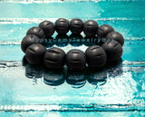 Onyx - Black Onyx Carved Lotus Frost Matte Rustic Round Stretch Solid Heavy (18mm Statement) Natural Gemstone Crystal Energy Bead Bracelet