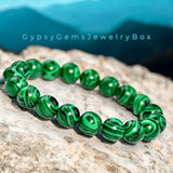 Malachite Custom Size Round Smooth Stretch (10mm) Natural Gemstone Crystal Energy Bead Bracelet