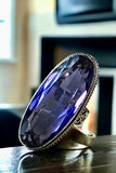 Amethyst Natural Gemstone Faceted Oval .925 Sterling Silver Statement Ring (Size 8.5)