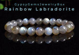 Labradorite - Rainbow Custom Size Round Smooth Stretch (8mm) Natural Gemstone Crystal Energy Bead Bracelet