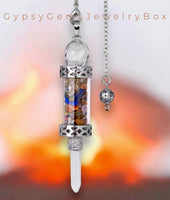 7 Chakra + Quartz Crystal Glass Wishing Bottle Energy Healing Dowsing Pendulum