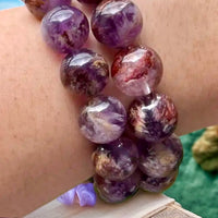 Quartz - Purple Phantom (Super 7) Custom Size Round Smooth Stretch  (8mm) Natural Gemstone Crystal Energy Bead Bracelet