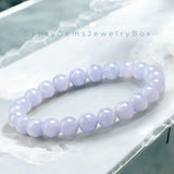 Agate - Blue Lace Agate Chalcedony •High Quality AAA+•Natural Light Blue•Custom Size•Round Smooth Stretch (8mm) or (10mm Grande) Natural Gemstone Crystal Energy Bead Bracelet