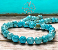 Turquoise - Faceted Genuine Natural Blue Copper Vein Turquoise, Custom Size, Round Stretch (8mm) Natural Gemstone Crystal Energy Bead Bracelet