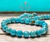 Turquoise - Faceted Genuine Natural Blue Copper Vein Turquoise, Custom Size, Round Stretch (8mm) Natural Gemstone Crystal Energy Bead Bracelet