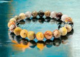 Agate - Crazy Lace Agate Yellow Brown Orange Custom Size Round Smooth Stretch (8mm) Natural Gemstone Crystal Energy Bead Bracelet