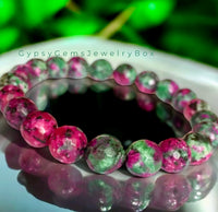 Ruby - Zoisite (Anyolite) Faceted Custom Size Diamond Cut Stretch (8mm) Natural Gemstone Crystal Energy Bracelet