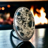 Jasper K2 Stone Natural Gemstone .925 Sterling Silver Oval Statement Ring (Size 8)