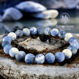 Sodalite Custom Size (Blue & White) Matte Rustic Custom Size Round Stretch (8mm) Natural Gemstone Crystal Energy Bead Bracelet