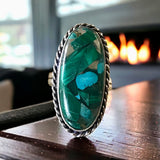 Malachite Turquoise Copper Orgone Natural Gemstone .925 Sterling Silver Ring (Size 9)