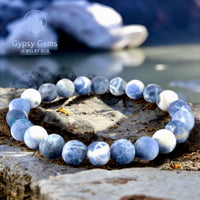 Sodalite Custom Size (Blue & White) Matte Rustic Custom Size Round Stretch (8mm) Natural Gemstone Crystal Energy Bead Bracelet