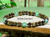 Wood Element Bracelet•Green Aura Crystal, Tiger Eye•Custom Size•Stretch•Minimalist (6mm) Natural Gemstone Crystal Energy Bead Bracelet