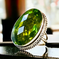 Peridot Natural Gemstone Faceted  .925 Sterling Silver Ring (Size: 8.5)