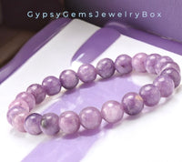 Lepidolite Purple Mica Custom Size Round Smooth Stretch (8mm) Natural Gemstone Crystal Energy Bead Bracelet