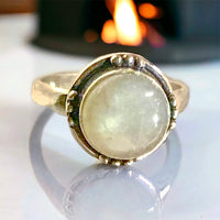 Moonstone Rainbow Natural Gemstone .925 Sterling Silver Round Petite Ring (Size: 7.5)