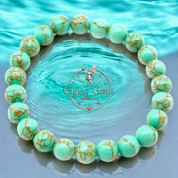 Turquoise - Green Gold Vein Turquoise, Custom Size, Round Stretch (8mm) Natural Gemstone Crystal Energy Bead Bracelet