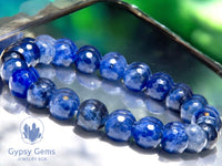 Sodalite AAA+ Dark Blue Faceted Diamond-Cut Custom Size Round Stretch (8mm) Natural Gemstone Crystal Energy Bead Bracelet