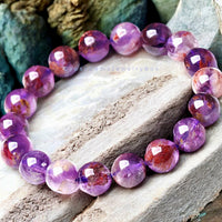 Quartz - Purple Phantom (Super 7) Custom Size Round Smooth Stretch  (8mm) Natural Gemstone Crystal Energy Bead Bracelet