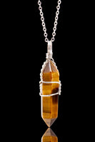 Crystal Natural Gemstone Mid Wire Wrap Double Point Pendant Necklace